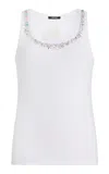 Versace Embroidered Ribbed Cotton Tank Top In White