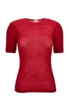 Versace Embroidered Ribbed Wool T-shirt In Red