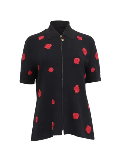 Pre-owned Versace Embroidered Safety-pin Polo Shirt In Black