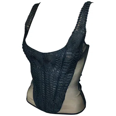 Pre-owned Versace Embroidered Sheer Black Top