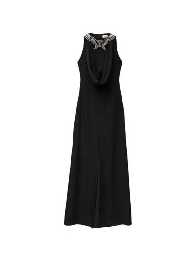 Versace Embroidered Silk Gown In Black