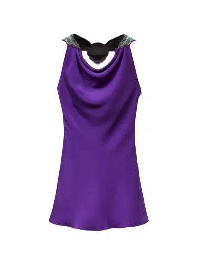 Versace Besticktes Minikleid Aus Seide In Purple