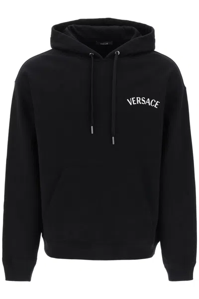 Versace Embroidered Stamp Sweatshirt For Men In Black