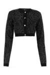 Versace Lurex Cropped Cardigan With Barocco Motif In Black