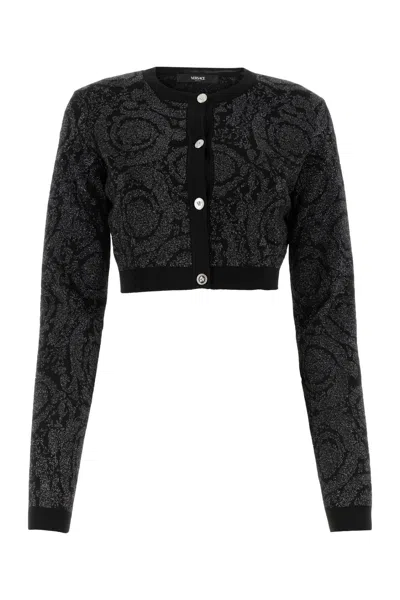 VERSACE EMBROIDERED STRETCH VISCOSE BLEND CARDIGAN