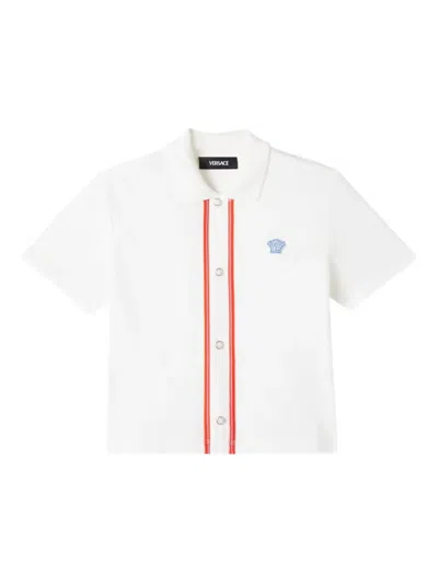 Versace Kids' Embroidered Stripe Shirt In White