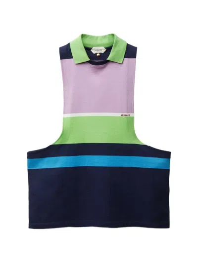 Versace Bold Sleeveless Top With Cutouts And Ribbed Detail - Size 40 In Multi