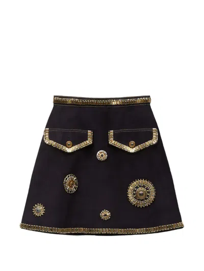 Versace Wildleder-minirock Mit Stickerei In Black