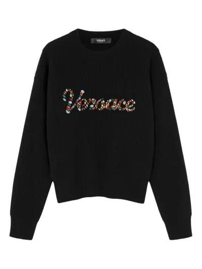 Versace Embroidered Sweater In Black