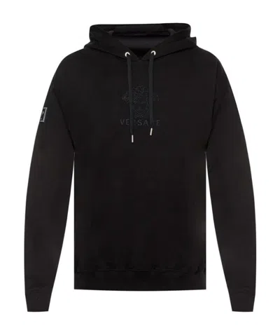 Versace Embroidered Sweater With Logo In Black