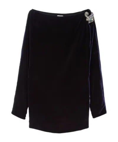 Versace Embroidered Velvet Mini Dress In Black
