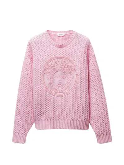 Versace Embroidered Wool & Cashmere Knit Sweater In Pink