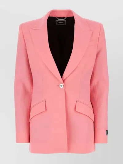 VERSACE EMBROIDERED WOOL JACQUARD BLAZER WITH BACK SLIT
