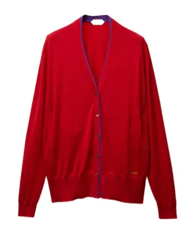Versace Embroidered Wool Knit Cardigan In Red