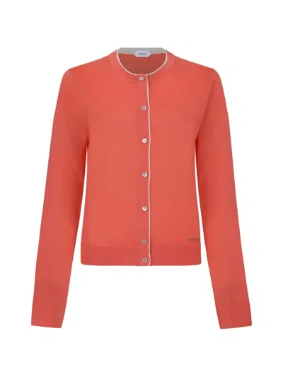 Versace Embroidered Wool Knit Cardigan In Orange