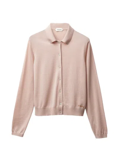 Versace Embroidered Wool Knit Cardigan In Pink