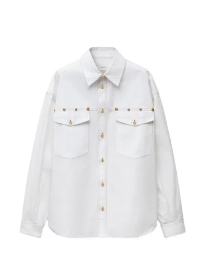 Versace Embroidered-detail Cotton-poplin Shirt In White
