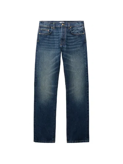 Versace Embroidered-detail Straight Jeans In Blue