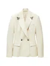 Versace Stretch Wool Blazer With Embroidered Lapels In Neutral