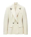 Versace Stretch Wool Blazer With Embroidered Lapels In White