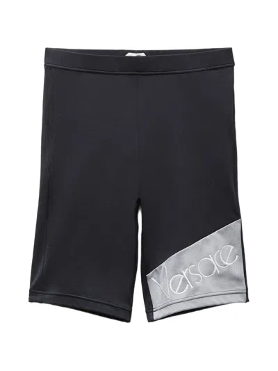 Versace Embroidered-logo Bicycle Shorts In Black