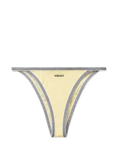 Versace Embroidered-logo Bikini Bottoms In Yellow