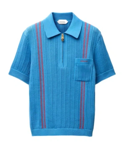 Versace Embroidered-logo Cotton Knit Polo Shirt In Blue