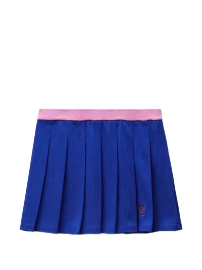 Versace Embroidered-logo Cotton Piqué Pleated Mini Skirt In Multi