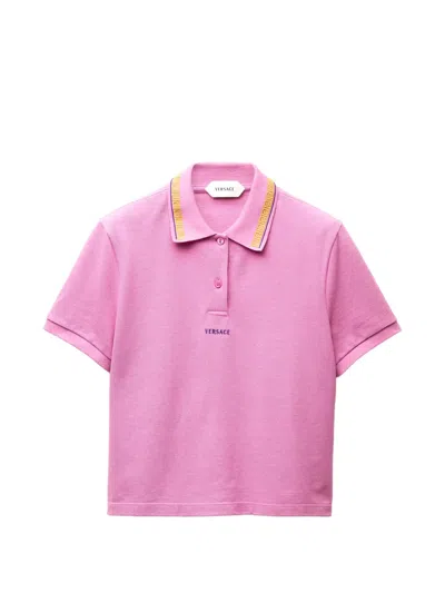 Versace Polo En Piqué De Coton À Logo In Pink