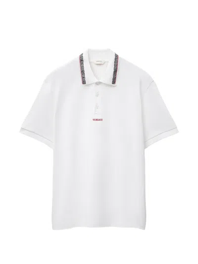 Versace Embroidered-logo Cotton Piqué Polo In White