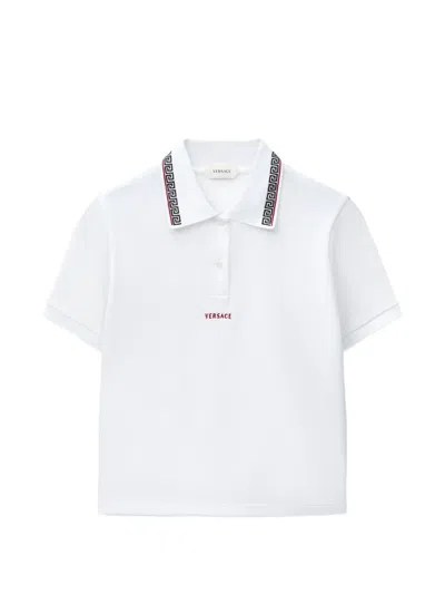 Versace Embroidered-logo Cotton Piqué Polo In White