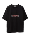 Versace Embroidered-logo Cotton-jersey Regular T-shirt In Black