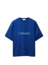 Versace Embroidered-logo Cotton-jersey Regular T-shirt In Blue