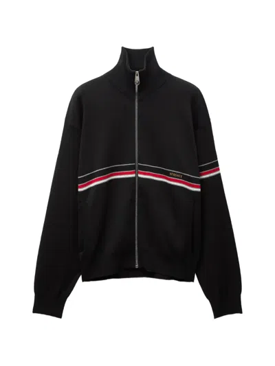 Versace Embroidered-logo Cotton-knit Zip Cardigan In Black