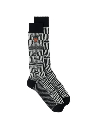 Versace Embroidered-logo Jacquard Wool Socks In Black