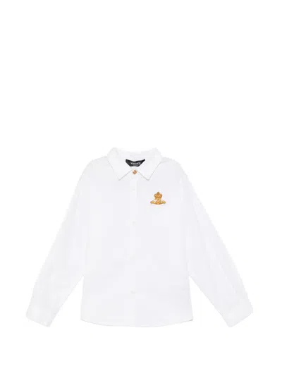 Versace Kids' Embroidered-logo Shirt In White