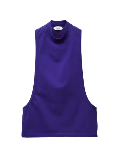 Versace Embroidered-logo Stretch Cotton-jersey Tank Top In Purple