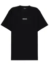 Versace Black Minimalist Embroidered Logo Cotton T-shirt In Black