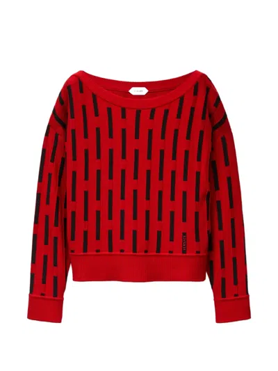 Versace Embroidered-logo Wool Knit Sweater In Red