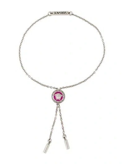 Pre-owned Versace Enamel Medusa Adjustable Link Bracelet, 8" In Multicolor
