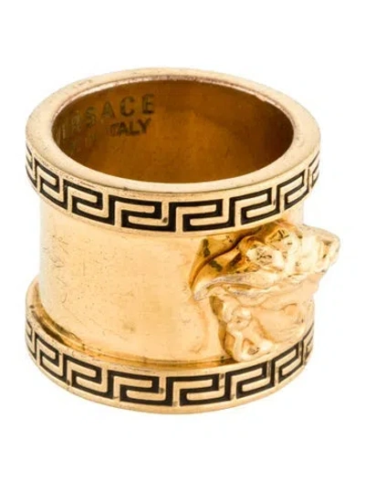 Pre-owned Versace Enamel Medusa Band Ring In Black