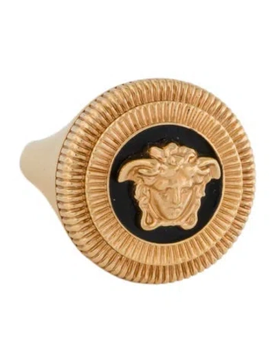 Pre-owned Versace Enamel Medusa Biggie Ring In Black