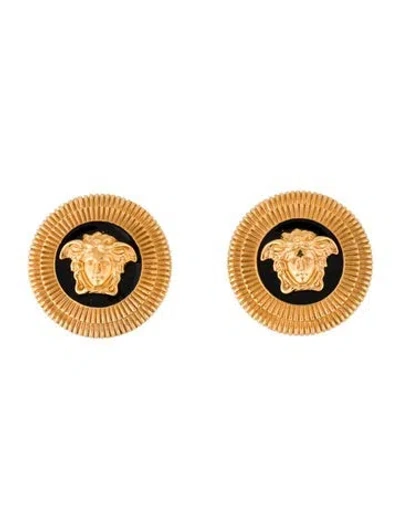 Pre-owned Versace Enamel Medusa Biggie Stud Earrings In Black