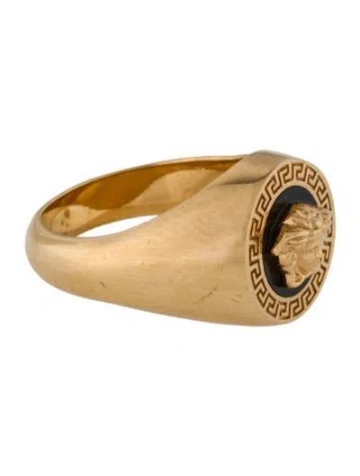 Pre-owned Versace Enamel Medusa Cocktail Ring In Black