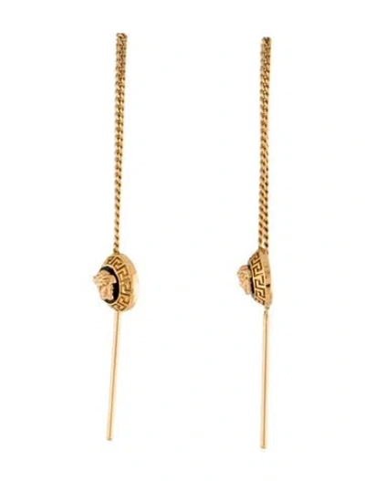 Pre-owned Versace Enamel Medusa Drop Earrings In Black