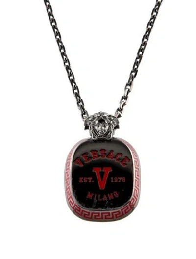 Pre-owned Versace Enamel Medusa Head Logo Pendant Necklace, 20.25" In Multi