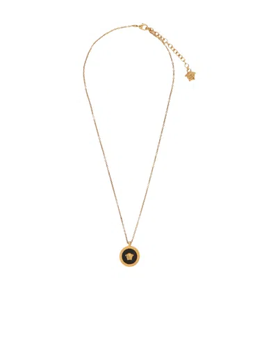 Versace Enamel Medusa-head Pendant Necklace In Yellow