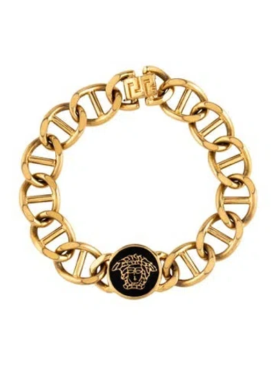 Pre-owned Versace Enamel Medusa Link Bracelet, 7" In Multi