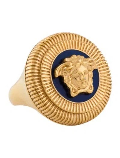 Pre-owned Versace Enamel Medusa Logo  Cocktail Ring In Multi