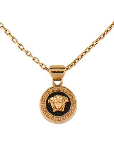 Pre-owned Versace Enamel Medusa Pendant Necklace, 19.75" In Black